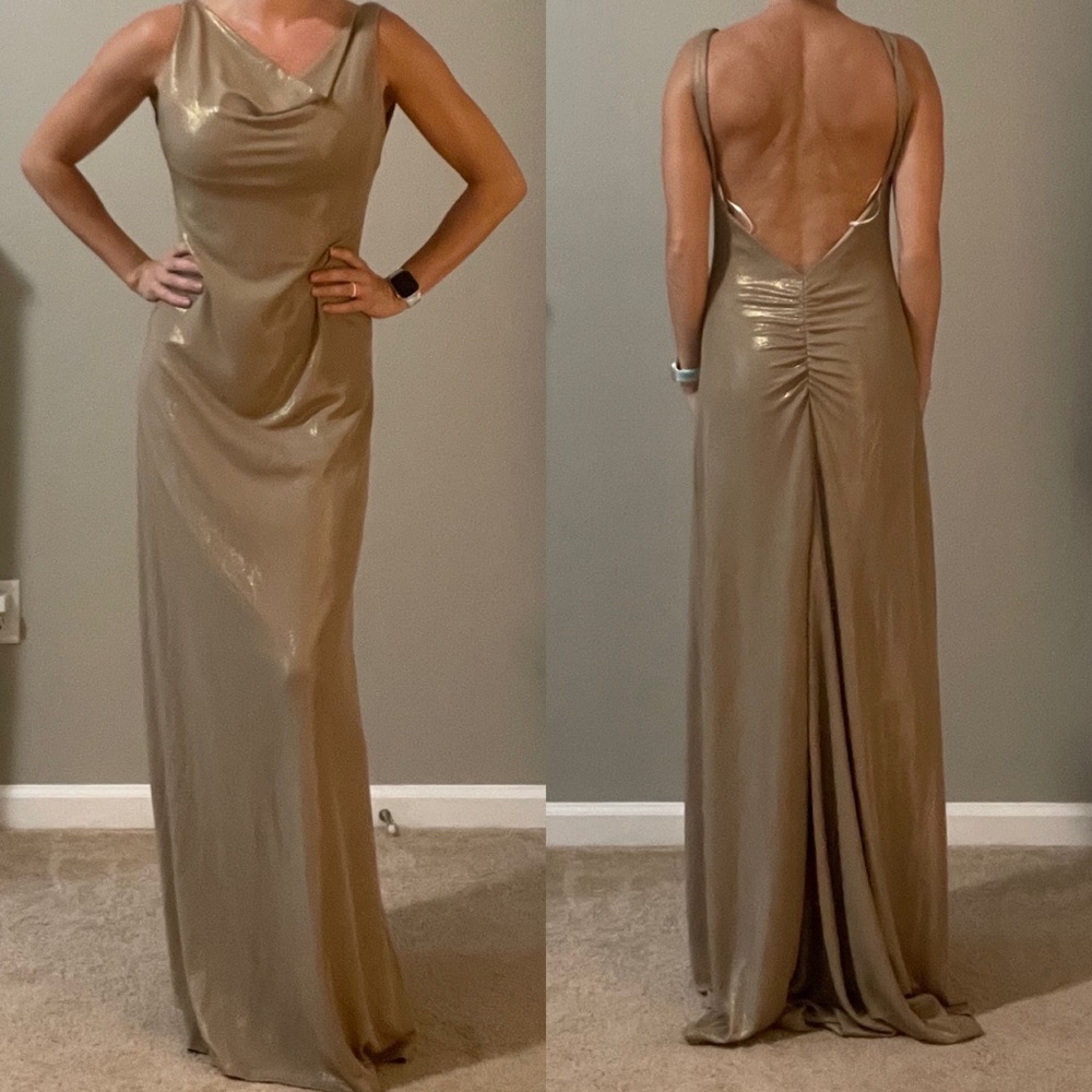 Vintage ABS Allen Schwartz Cowl neck Gold Open Back Gown